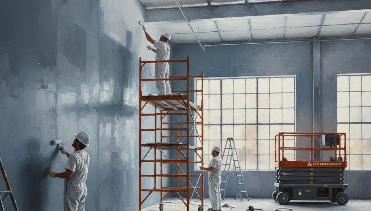 Commercial painting crew in Fresno, CA applying durable coatings for a local business exterior
