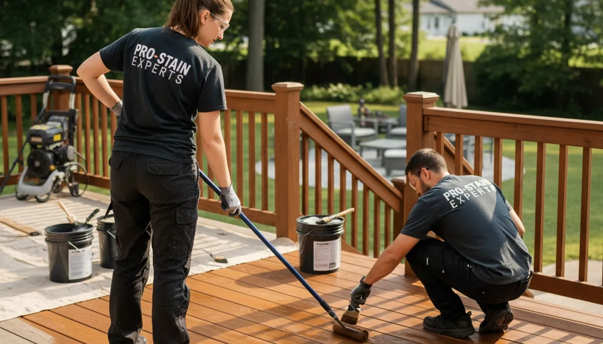 Deck staining in Fresno, CA by Fresno Paint Pros for durable wood protection and a fresh finish