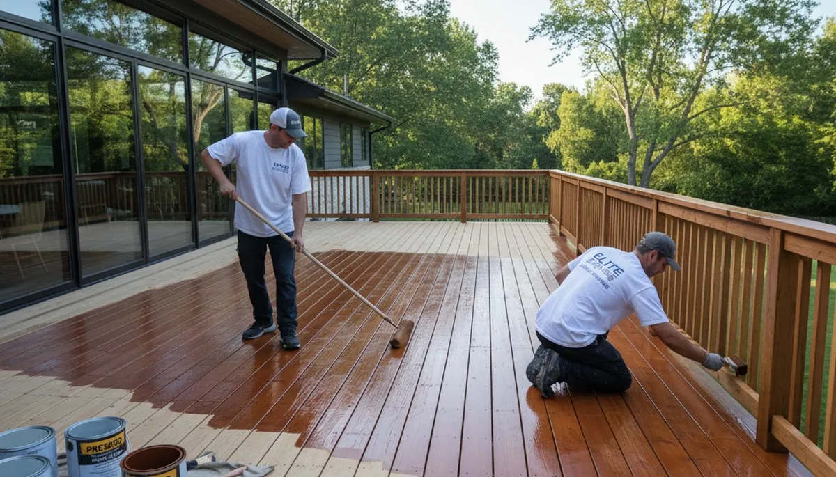 Fresno, CA painters staining a wood deck for sun, heat, and rain protection